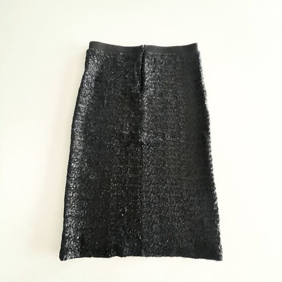 Velvet Womens Pencil Skirt Sequin Stretch Waist Lined Black Small - Picture 2 of 8
